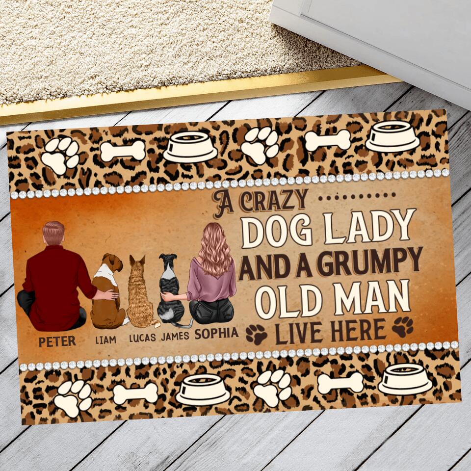 Personalized A Crazy Dog Lady And A Grumpy Old Man Live Here Doormat 22AUG-MA10