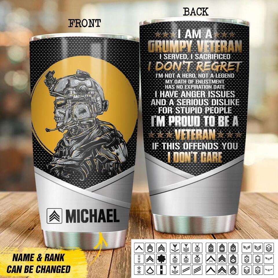 Personalized Grumpy US Veteran/ Solider Tumbler Printed 22AUG-DT11