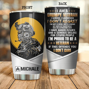 Personalized Grumpy US Veteran/ Solider Tumbler Printed 22AUG-DT11