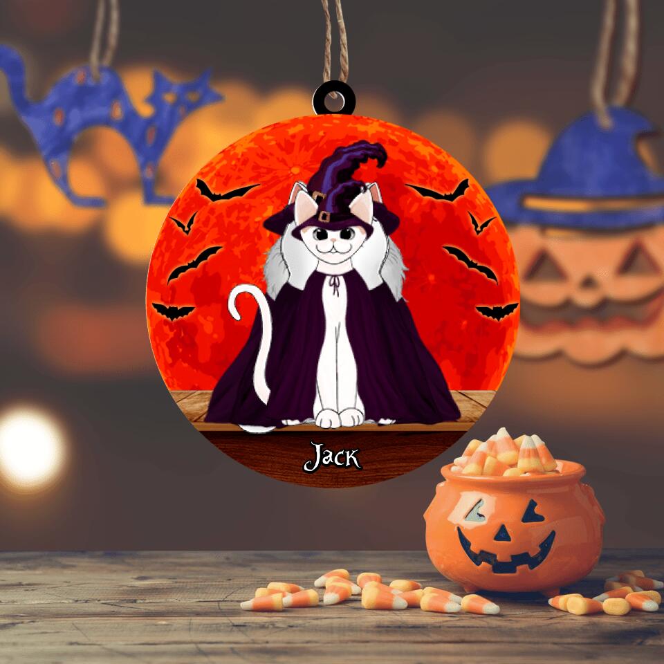 Personalized Halloween Cats On Roof Red Moon Wood Ornament Printed 22AUG-HQ12