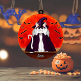 Personalized Halloween Cats On Roof Red Moon Wood Ornament Printed 22AUG-HQ12