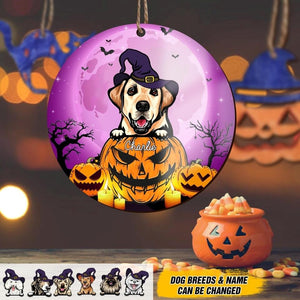 Personalized Halloween Dog On The Pumkin Ornament Printed NQDT1208