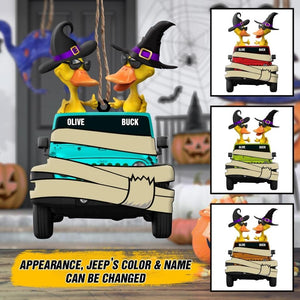 Personalized Halloween Jeep Duck Couple Wood Ornament Printed QTHY1208