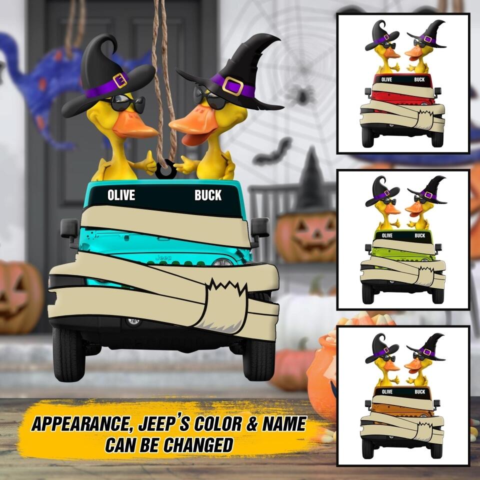 Personalized Halloween Jeep Duck Couple Wood Ornament Printed QTHY1208