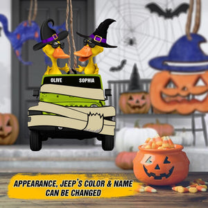 Personalized Halloween Jeep Duck Couple Wood Ornament Printed QTHY1208