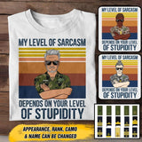 Personalized This My Level of Sarcasm Depends on your Level of Stupidity Swedish Veteran/Soldier Tshirt Printed 22AUG-HY18