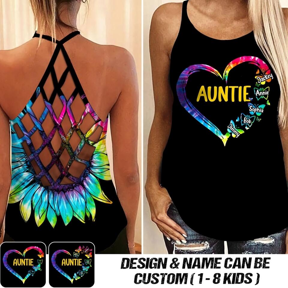 Personalized Auntie Kid Criss Cross Tank Printed 22AUG-HQ23