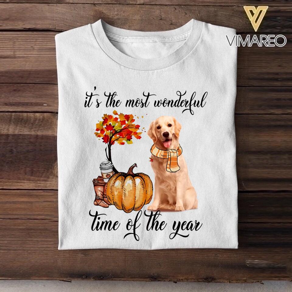 Personalized Dog Photo Upload It's The Most Wonderful Time Of The Year Fall Tshirt Printed QTDT2508