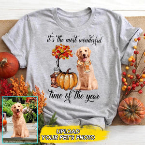 Personalized Dog Photo Upload It's The Most Wonderful Time Of The Year Fall Tshirt Printed QTDT2508