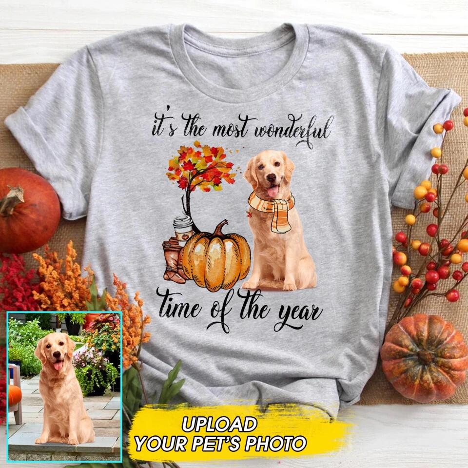 Personalized Dog Photo Upload It's The Most Wonderful Time Of The Year Fall Tshirt Printed QTDT2508