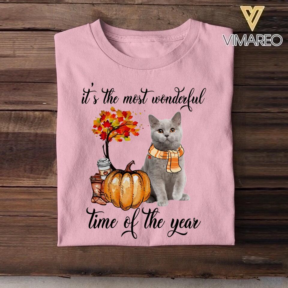 Personalized Cat Photo Upload It's The Most Wonderful Time Of The Year Fall Tshirt Printed QTDT2508