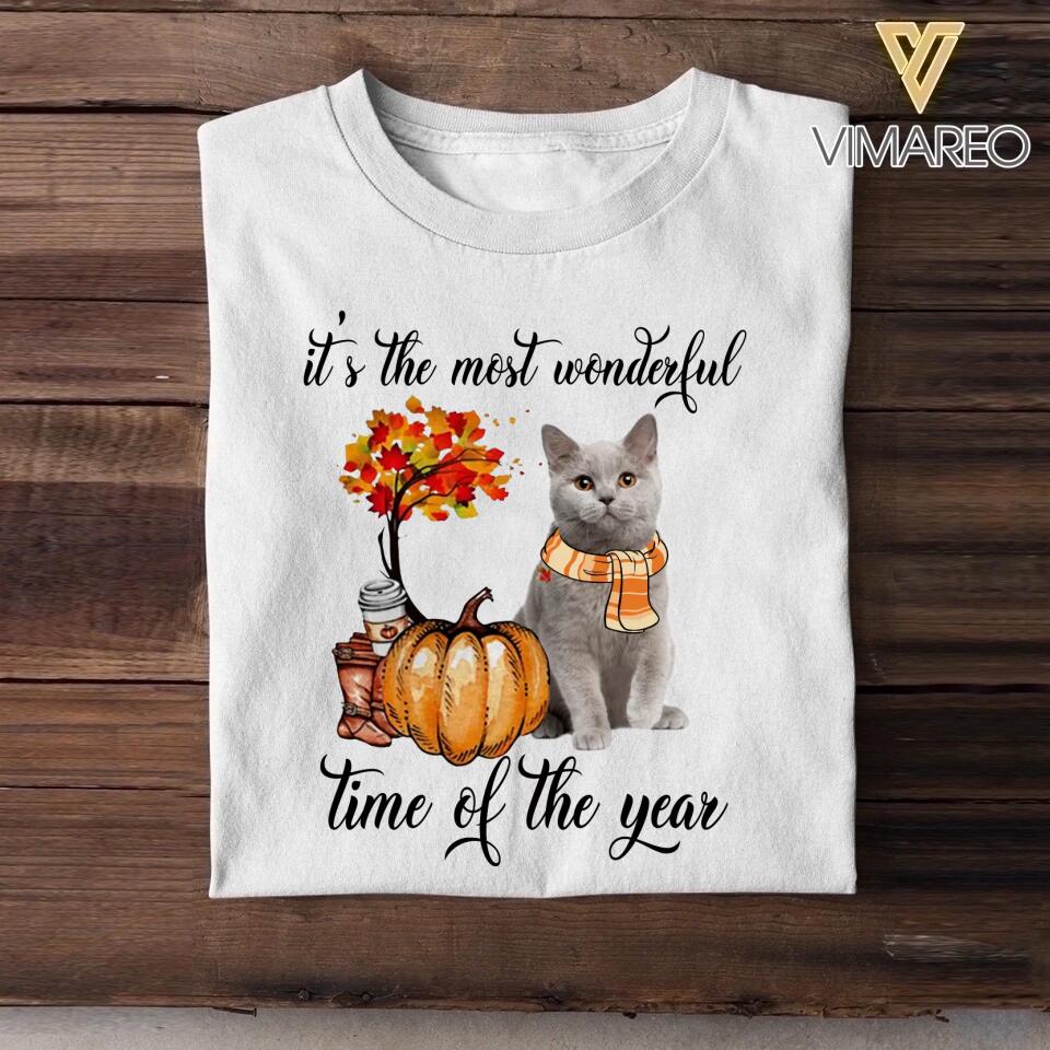 Personalized Cat Photo Upload It's The Most Wonderful Time Of The Year Fall Tshirt Printed QTDT2508