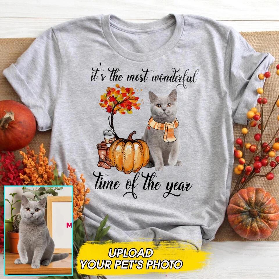 Personalized Cat Photo Upload It's The Most Wonderful Time Of The Year Fall Tshirt Printed QTDT2508
