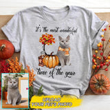 Personalized Cat Photo Upload It's The Most Wonderful Time Of The Year Fall Tshirt Printed QTDT2508