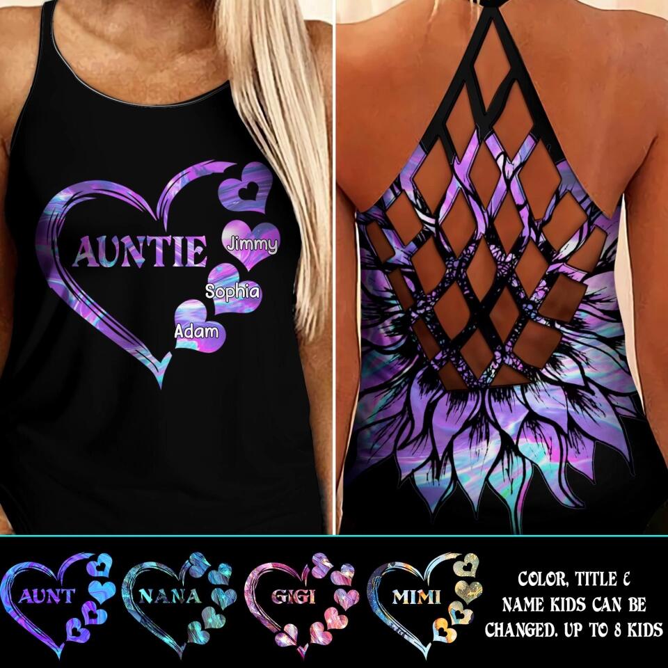 Personalized Auntie Kid Sparkling Criss Cross Tank Printed 22AUG-DT25