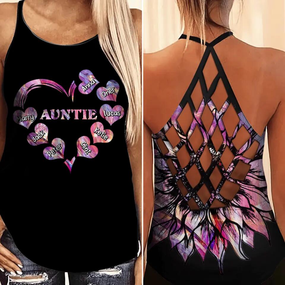 Personalized Auntie Kid Sparkling Criss Cross Tank Printed 22AUG-DT25