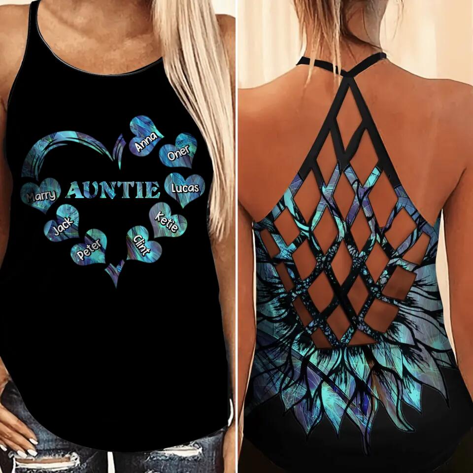 Personalized Auntie Kid Sparkling Criss Cross Tank Printed 22AUG-DT25