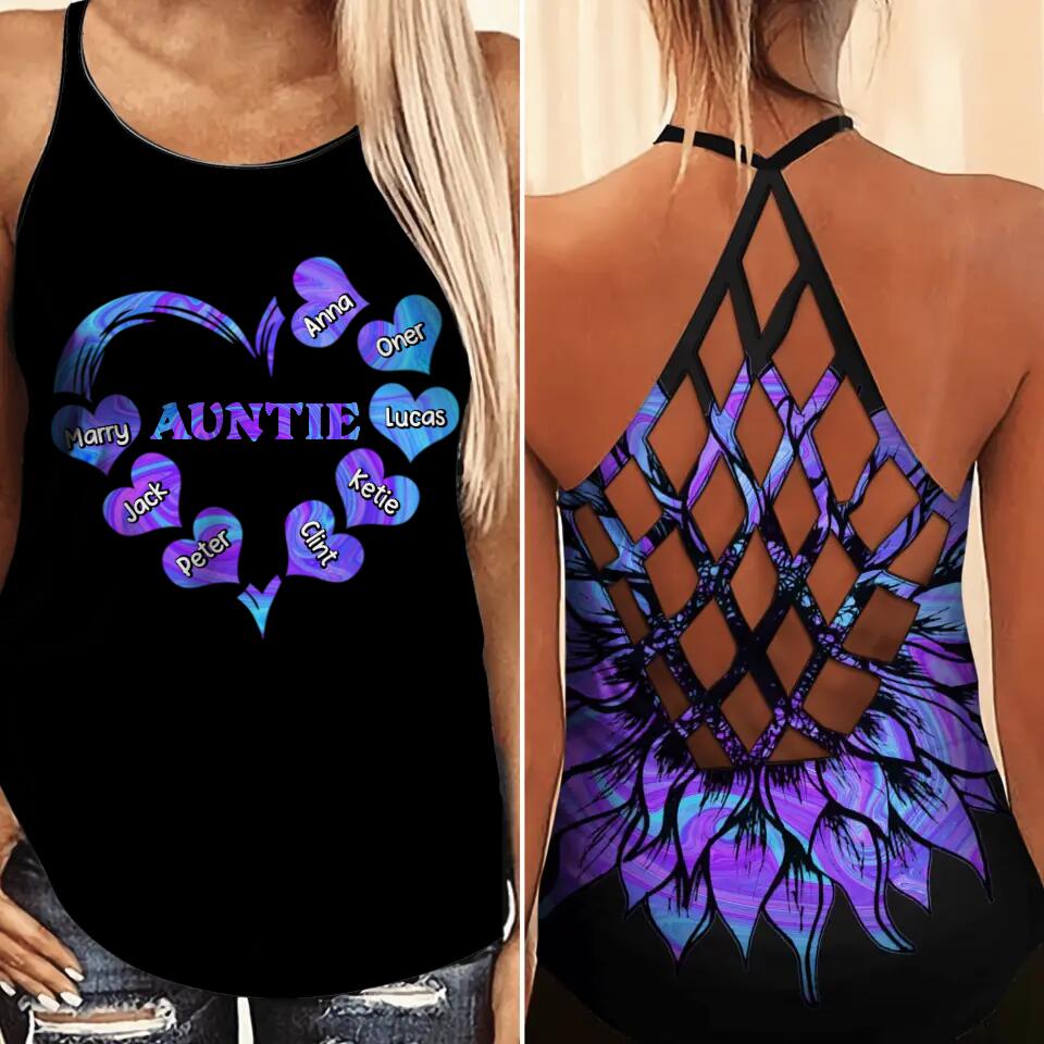Personalized Auntie Kid Sparkling Criss Cross Tank Printed 22AUG-DT25