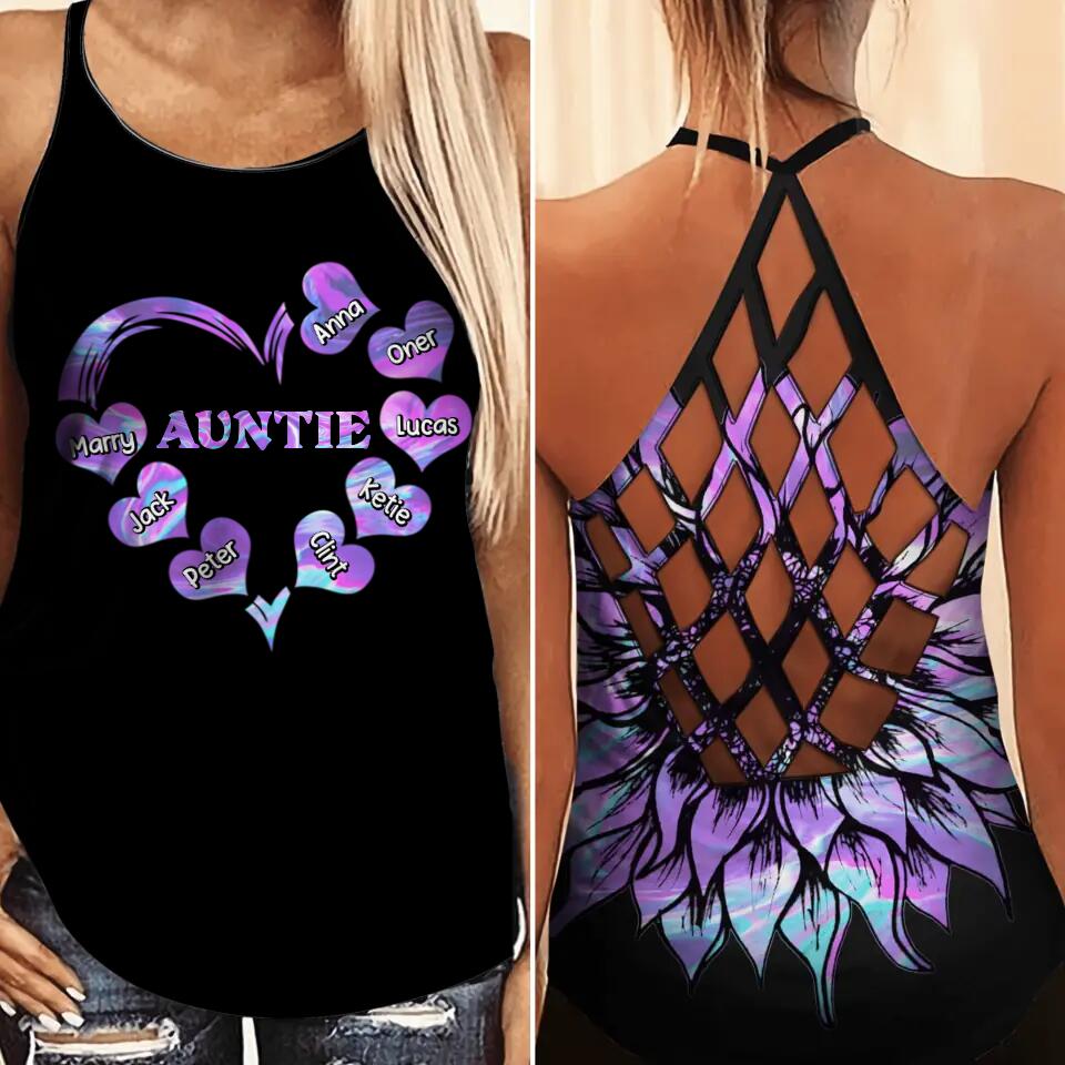 Personalized Auntie Kid Sparkling Criss Cross Tank Printed 22AUG-DT25