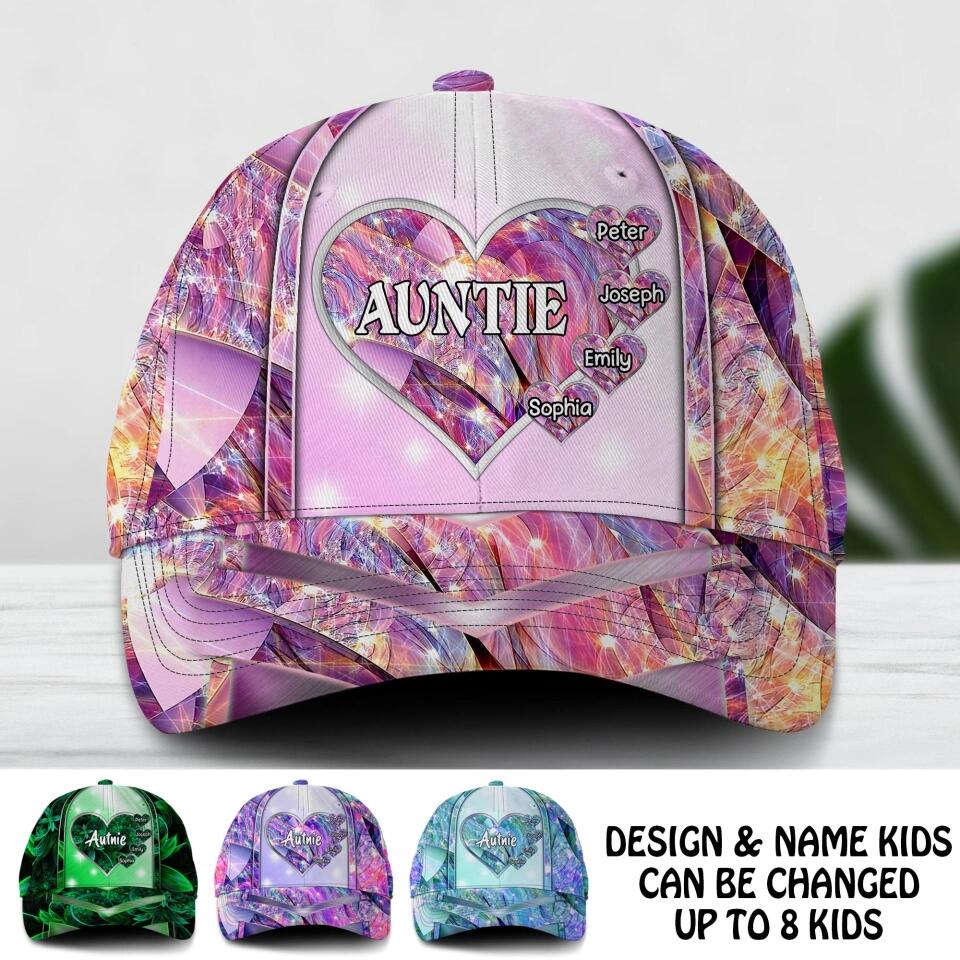 Personalized Heart Mom ( Auntie ) Colorful Sparkling 3D Cap Printed NQDT2508