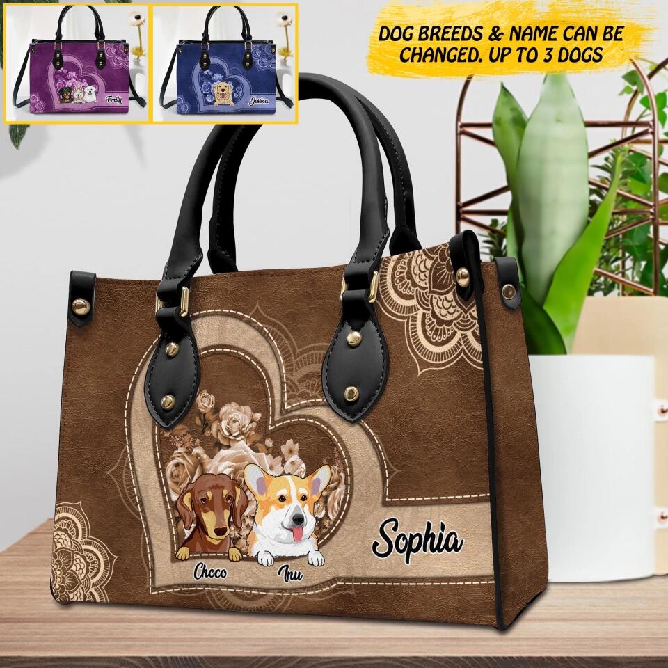 Personalized Heart Dog Custom Leather Bag Printed NQDT2908