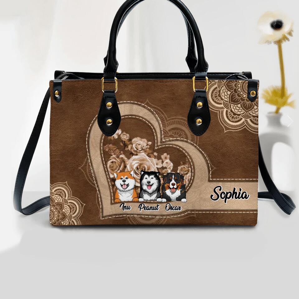 Personalized Heart Dog Custom Leather Bag Printed NQDT2908