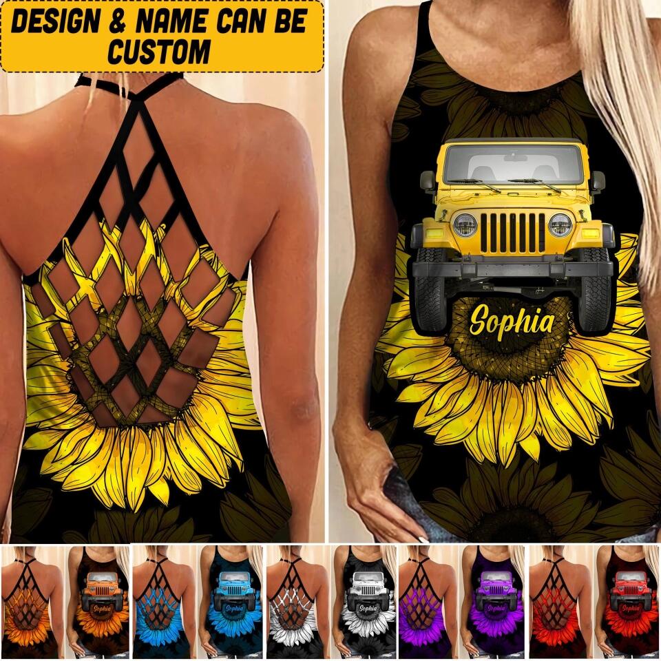 Personalized Jeep Sunflower Criss Cross Tank Printed 22AUG-HQ29