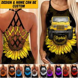 Personalized Jeep Sunflower Criss Cross Tank Printed 22AUG-HQ29