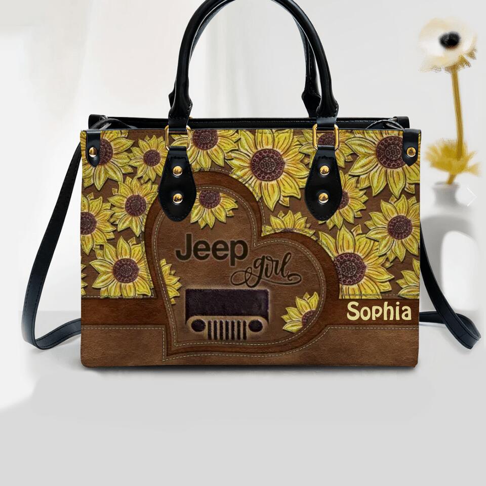 Personalized Jeep Girl Sun Flowers Custom Leather Bag Printed NQDT3108