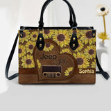 Personalized Jeep Girl Sun Flowers Custom Leather Bag Printed NQDT3108