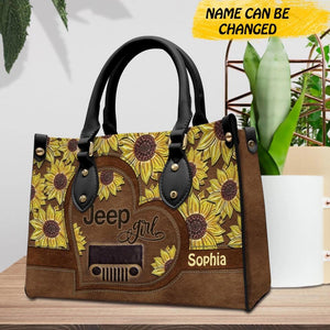 Personalized Jeep Girl Sun Flowers Custom Leather Bag Printed NQDT3108