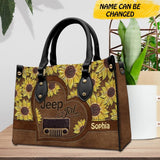 Personalized Jeep Girl Sun Flowers Custom Leather Bag Printed NQDT3108
