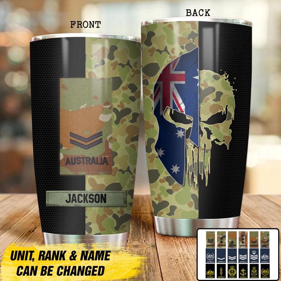 Personalized Australian Veteran/ Solider Skull Camo Tumbler Printed QTDT0609