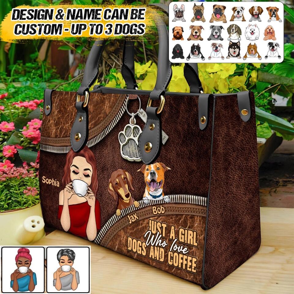 Personalized Just A Girl Who Love Dogs & Coffee Leather Bag Printed NQVQ0809