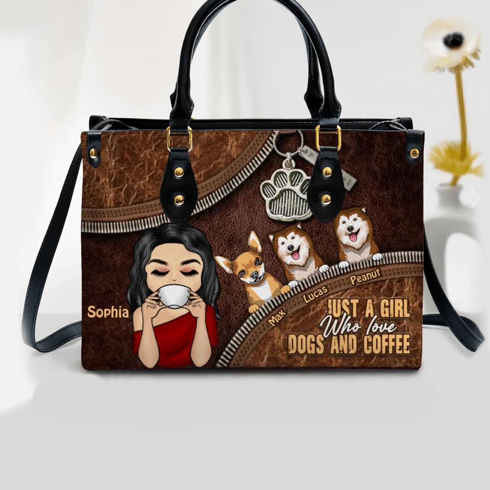 Personalized Just A Girl Who Love Dogs & Coffee Leather Bag Printed NQVQ0809