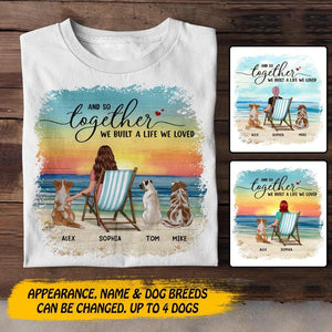 Personalized Back View Woman Sitting Beach Landscape And Dogs Tshirt Printed 22SEP-HY09