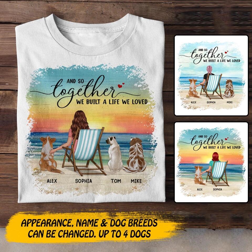 Personalized Back View Woman Sitting Beach Landscape And Dogs Tshirt Printed 22SEP-HY09