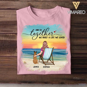 Personalized Back View Woman Sitting Beach Landscape And Dogs Tshirt Printed 22SEP-HY09