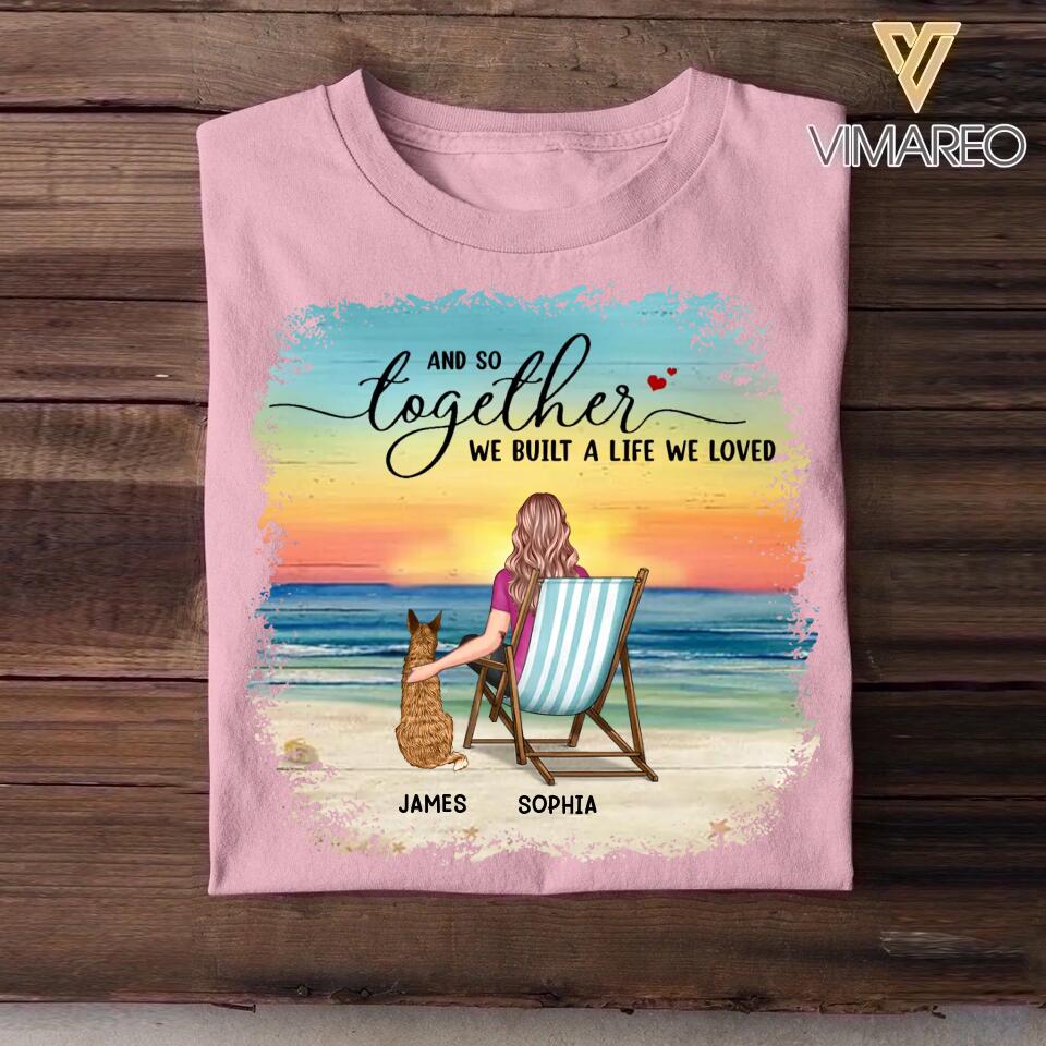 Personalized Back View Woman Sitting Beach Landscape And Dogs Tshirt Printed 22SEP-HY09