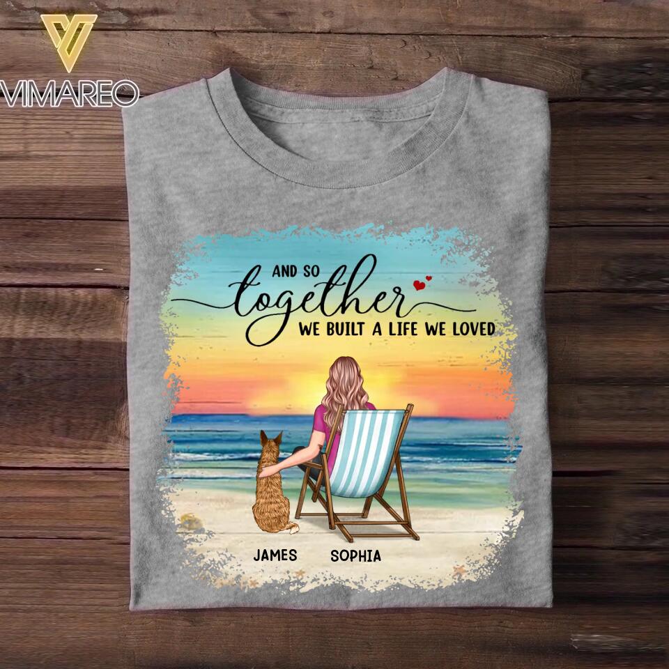 Personalized Back View Woman Sitting Beach Landscape And Dogs Tshirt Printed 22SEP-HY09
