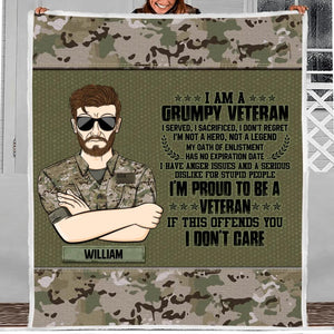 Personalized US Grumpy Veterans/Soldier Quilt Blanket Printed 22SEP-DT12