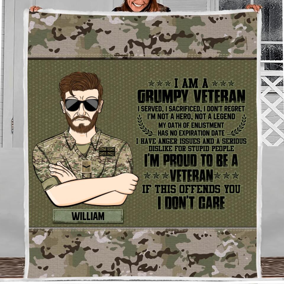 Personalized British Grumpy Veterans/Soldier Quilt Blanket Printed 22SEP-DT12