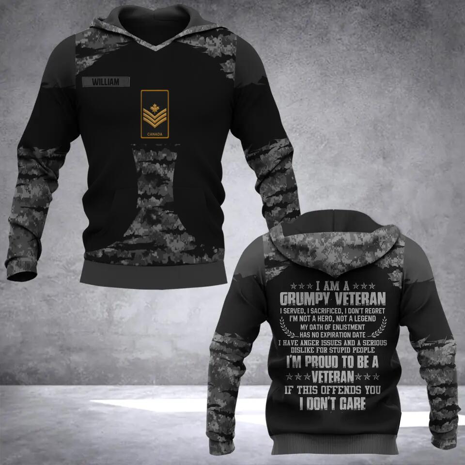 Personalized Canadian Grumpy Veteran Camo Hoodie 3D Printed 22SEP-HQ12