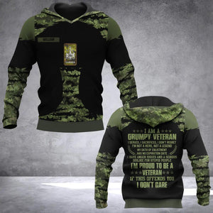 Personalized Canadian Grumpy Veteran Camo Hoodie 3D Printed 22SEP-HQ12