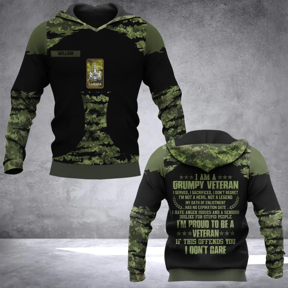 Personalized Canadian Grumpy Veteran Camo Hoodie 3D Printed 22SEP-HQ12