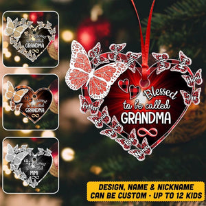 Personalized Blessed To Be Called Grandma Kid Heart Wood Ornament Printed 22SEP-HQ13