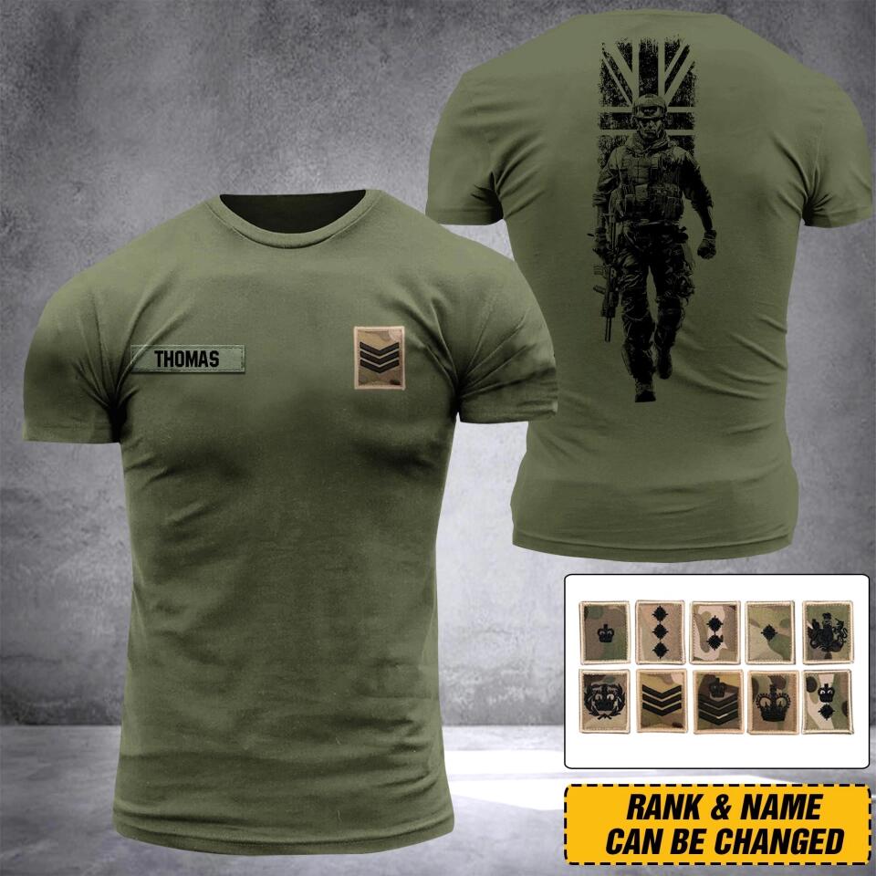 PERSONALIZED UNITED KINGDOM SOLDIER /VETERANTS ARMY RANK CAMO 3D TSHIRT PRINTED DHDT1309