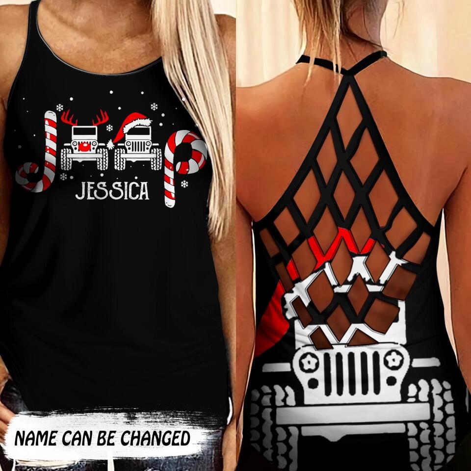 Personalized Jeep Girl Christmas Criss Cross Tank Printed 22SEP-DT14