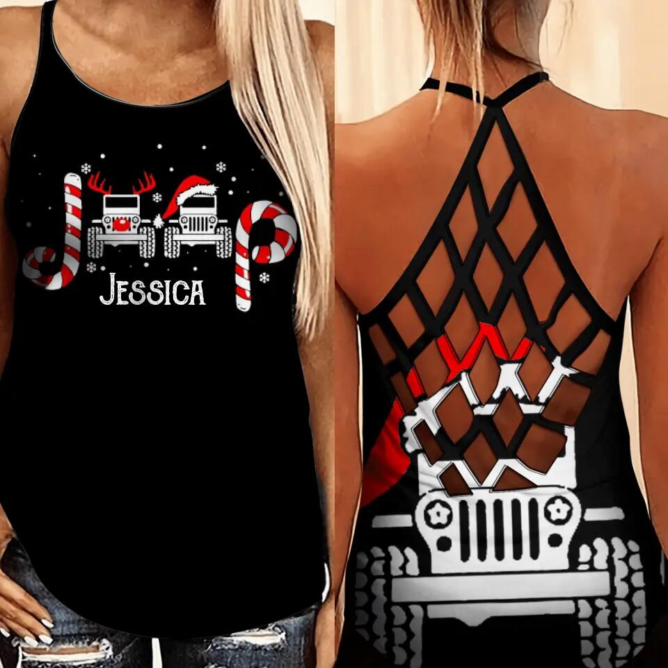 Personalized Jeep Girl Christmas Criss Cross Tank Printed 22SEP-DT14
