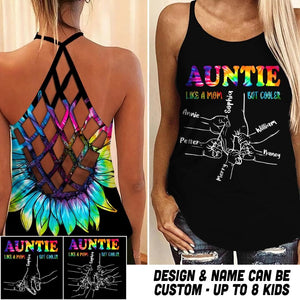 Personalized Auntie Like A Mom But Cooler Criss Cross Tank Printed 22SEP-HQ15